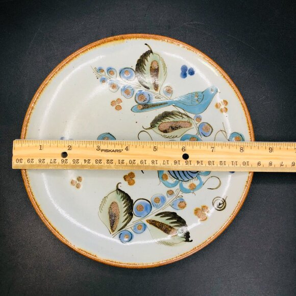 Vintage Ken Edwards Tonala Pottery Plate, Blue Bird Butterfly Florals Folk Art - Picture 9 of 10